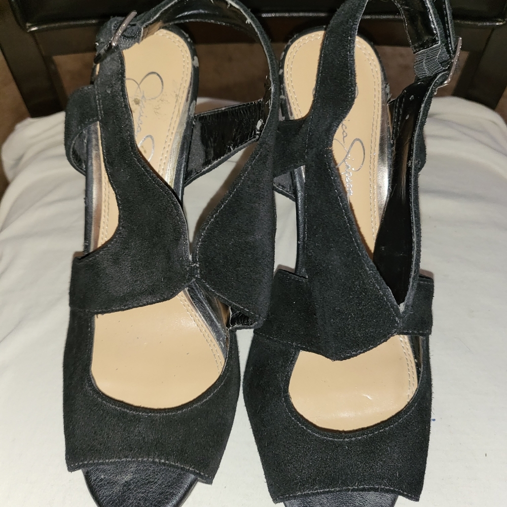 Jessica Simpson Black Velvet Stiletto Strap Heel Sz 8